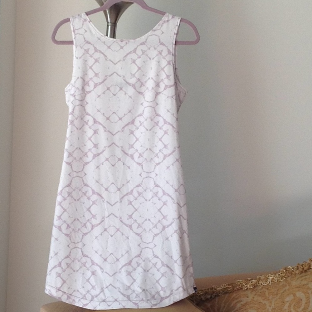 Sleeveless White Dress with Pale Lavender Pattern